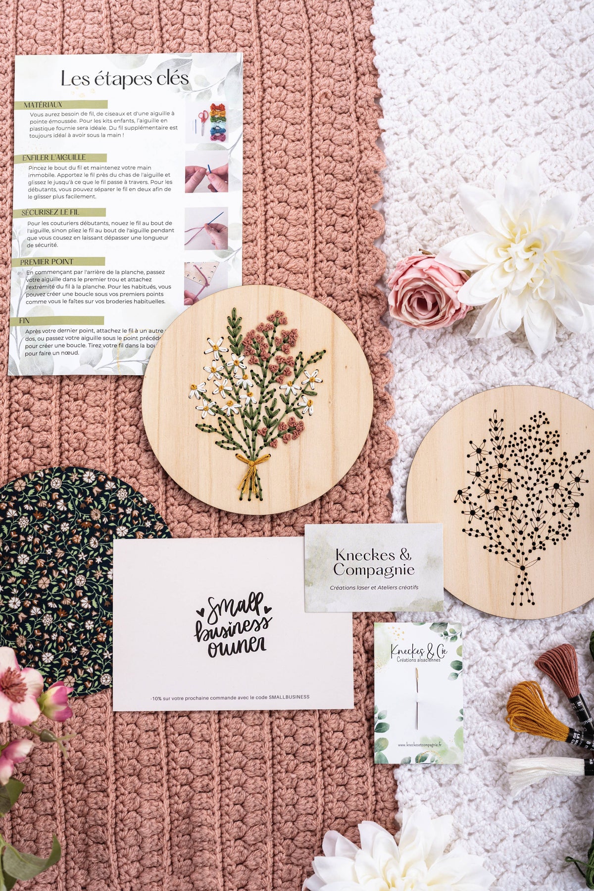 Broderie sur bois – Bouquet 1 | Base seule ou kit complet