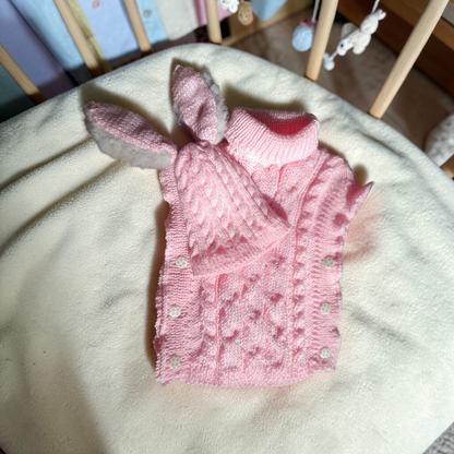 Ensemble pull poncho et bonnet lapin