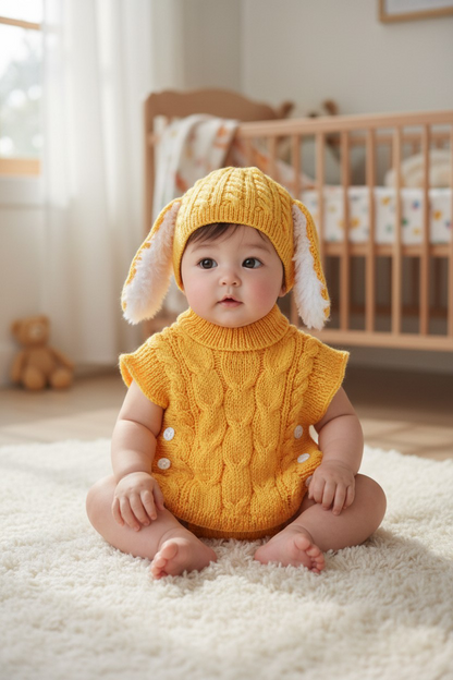 Ensemble pull poncho et bonnet lapin