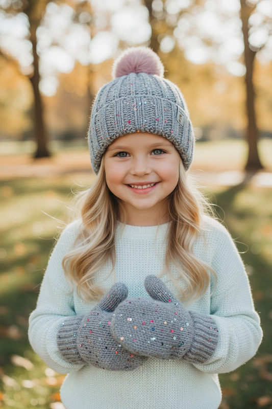 Ensemble moufles et bonnet fille